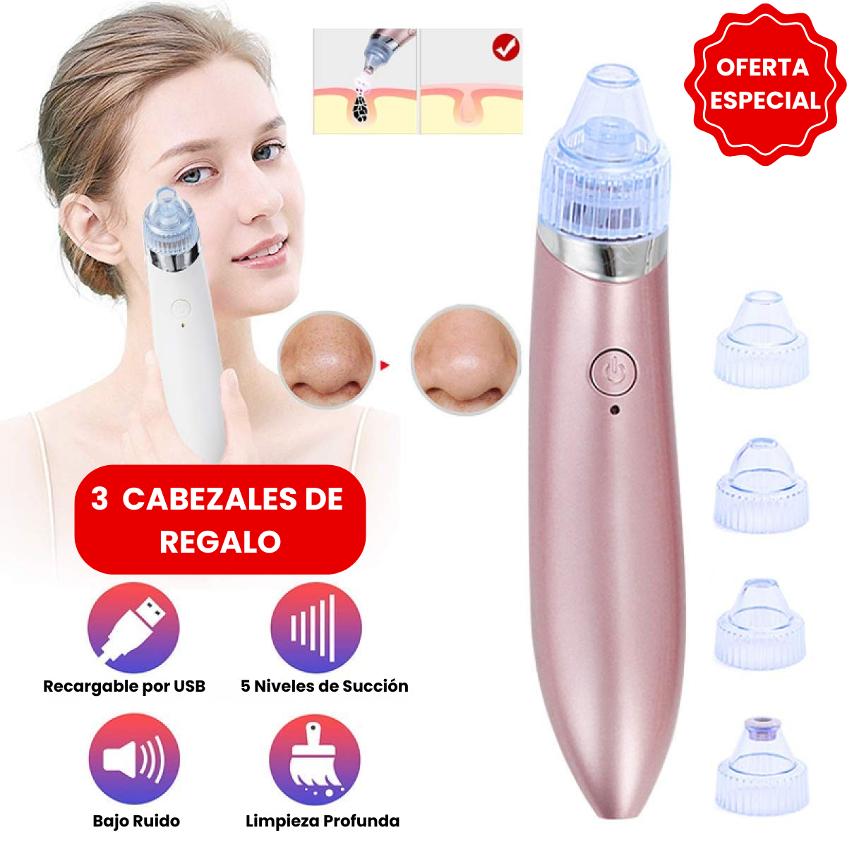 PureSkin™ - Succionador de Puntos Negros + 3 Cabezales de REGALO