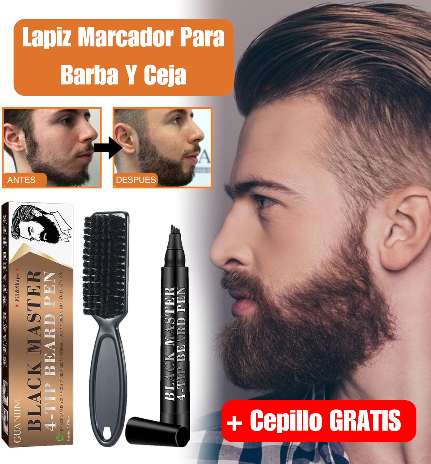 Lápiz Marcador para Barba y Ceja + Cepillo de Regalo 🎁